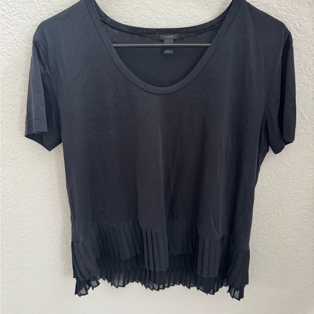 J. Crew Black Pleated Short Sleeve Blouse